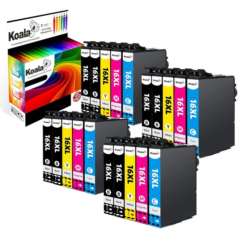 Pack de 20 Cartouche d'Encre Compatible pour Epson 16 XL 16XL T1631 T1632 T1633 T1634 pour Workforce WF-2010 WF-2510 WF-2520 WF-2530 WF-2540 WF-2630 WF-2650 WF-2660 WF-2750 Imprimante