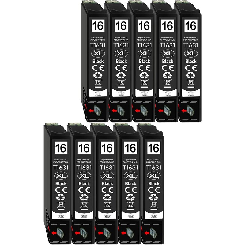 Lot de 10 cartouches d'encre XL compatibles avec Epson T1631 Nr.16 Nr. 16XL pour Epson Workforce WF-2010 WF-2510 WF-2520 WF-2530 WF-2540 WF-2630 WF-2650 WF-2660 WF-2750 WF-2760