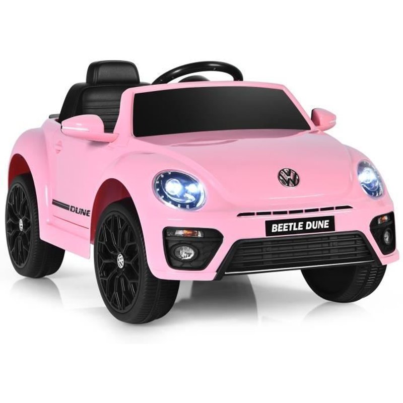 Costway Volkswagen Beetle Voiture Électrique 12v/4,5 Ah Pour Enfants 3-8 Ans,Télécommande 2.4g, Led, Usb, Radio, Klaxon, Rose