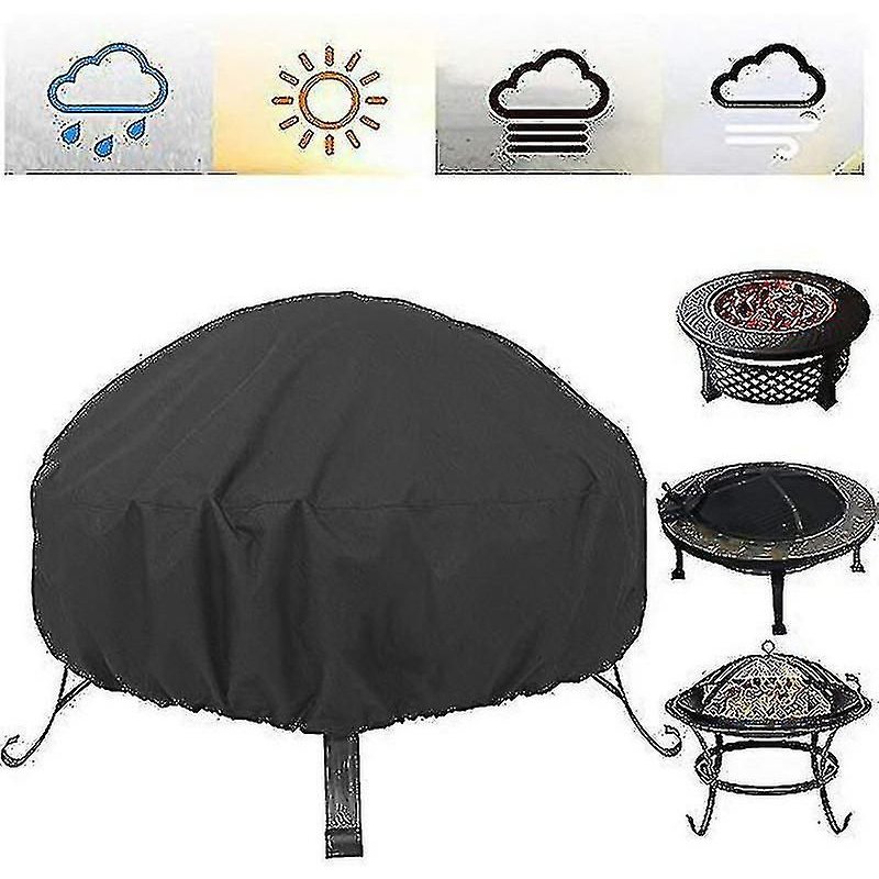 Housse De Foyer 34x16 « H Heavy Duty Waterproof Round Fire Bowl Cover Couverture De Table D¿Appoint Extérieure Avec Cordon De Serrage Et Poignées( Couleur: Gris )