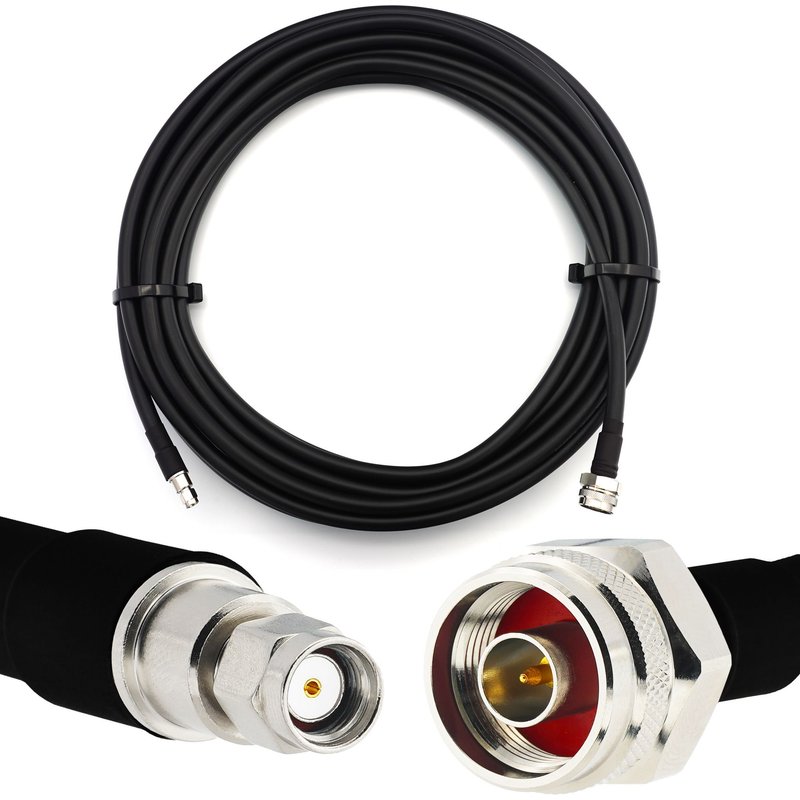 12m RP-SMA mâle vers N mâle (Hex) câble coaxial étanche IP67 - HF400 Flexible 50 Ohm Câble d'extension (équivalent LMR400 UF UltraFlex) - pour WiFi / Routeur / Antenne / RF / Radio