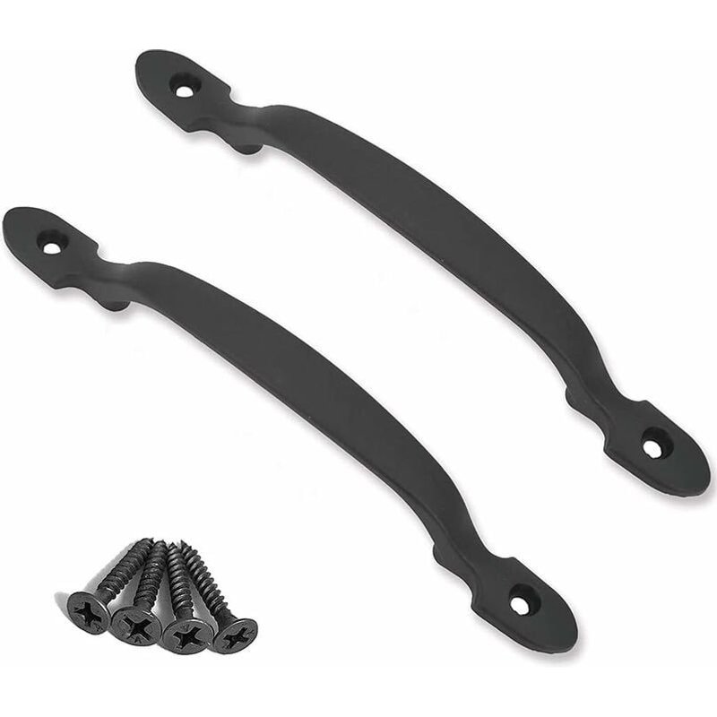 2 poignées de porte en fonte noire pour portes de grange, jardins, cabanons, noir