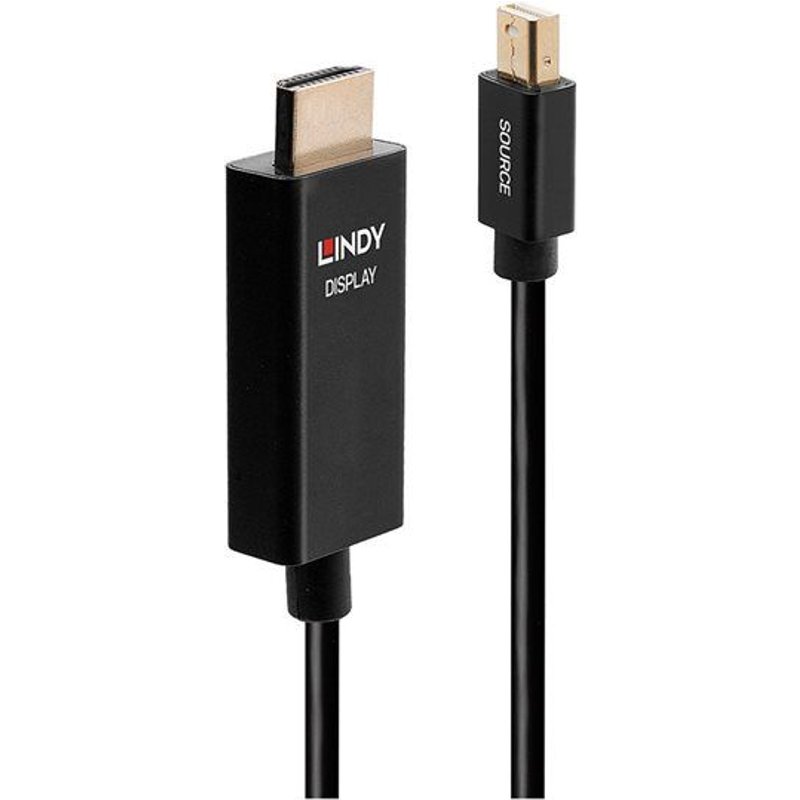 Lindy - Câble adaptateur - Mini DisplayPort mâle pour HDMI mâle - 3 m - blindé - noir - rond, support 4K, puce active