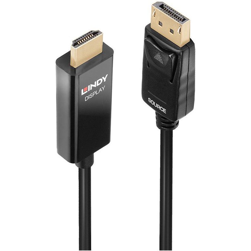Lindy - Câble adaptateur - DisplayPort mâle pour HDMI mâle - 1 m - blindé - noir - rond, support 4K, puce active