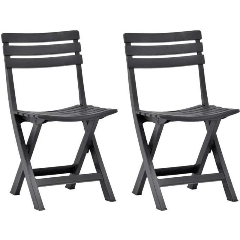 Vidaxl 2x Chaises De Jardin Pliables Chaises De Terrasse Chaises De Patio Chaises D'extérieur Chaises De Balcon Siège De Jardin Plastique Anthracite