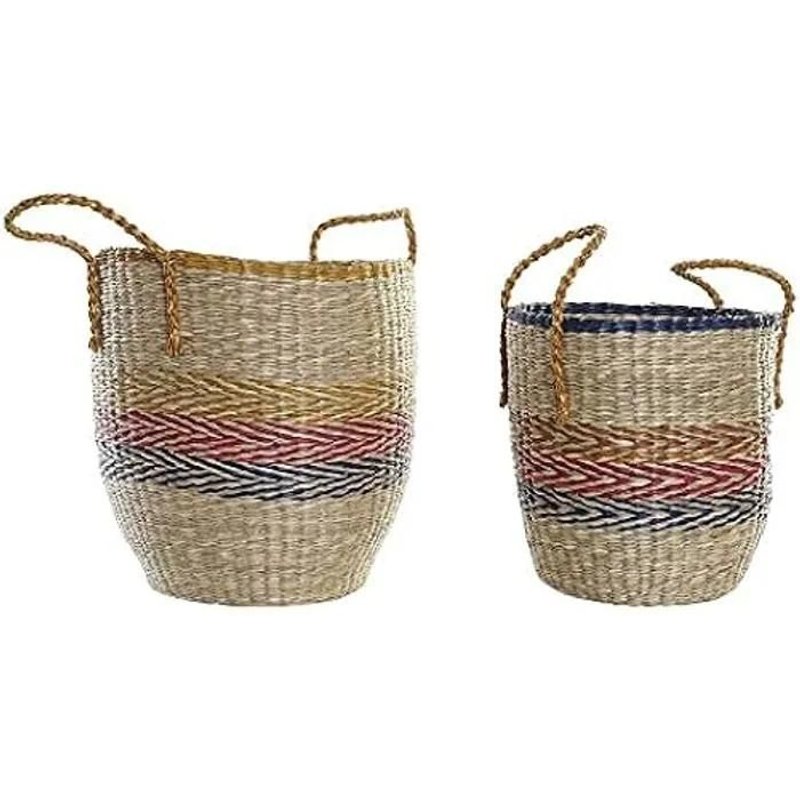 Lot De 2 Paniers - Dkd Home Decor - Orange Vert Herbe Marine - 35 X 22 X 46 Cm - Référence S3018631