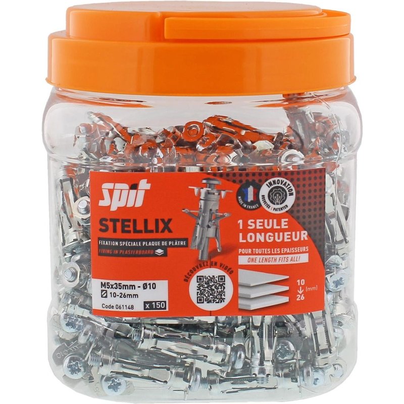 Cheville métallique à vis Stellix - 5 x 35 / 15 M5 + Vis Seau de 150 - SPIT - 060144