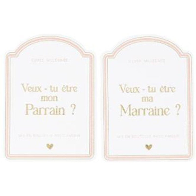2 Stickers Bouteille Parrain Marraine 11cm Rose