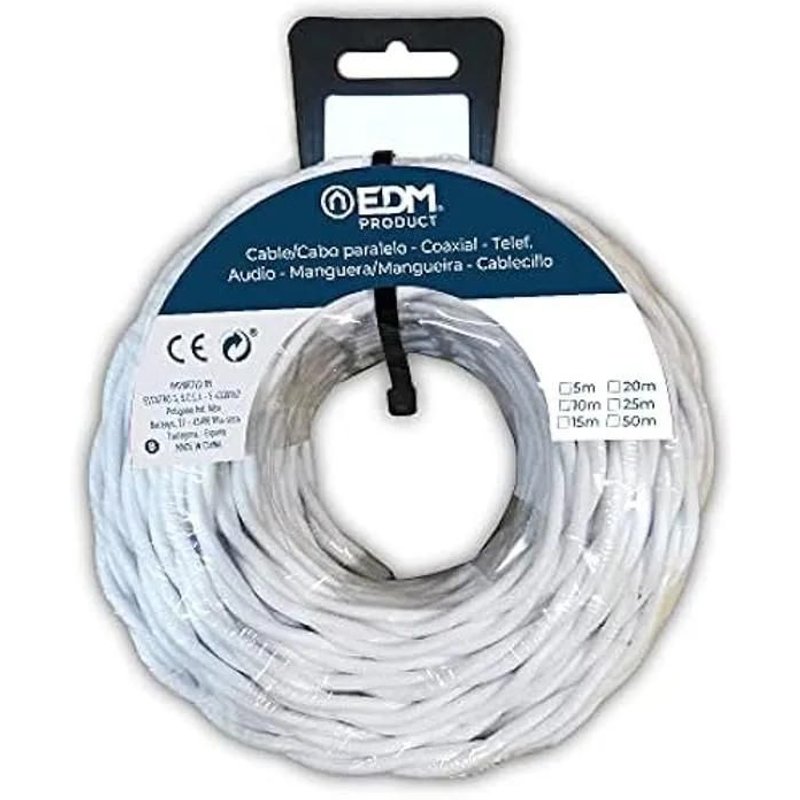 Câbles électriques - EDM - Tressé - Blanc - Utilisation intérieure - Vendu à l'unité