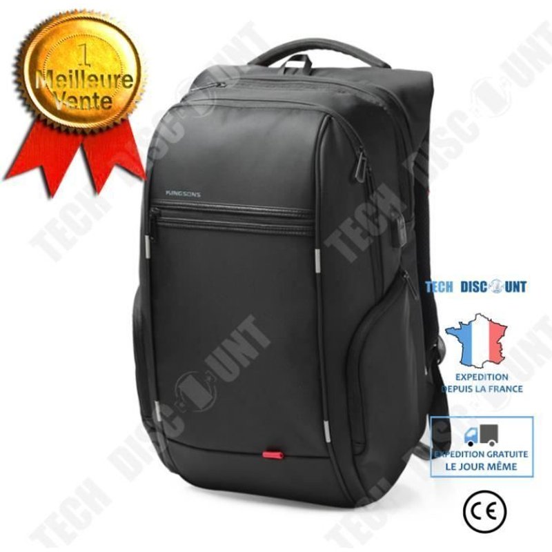 TD® Kingsons 15.6? luxe Notebook sac à dos noir voyage externe USB charge pour homme