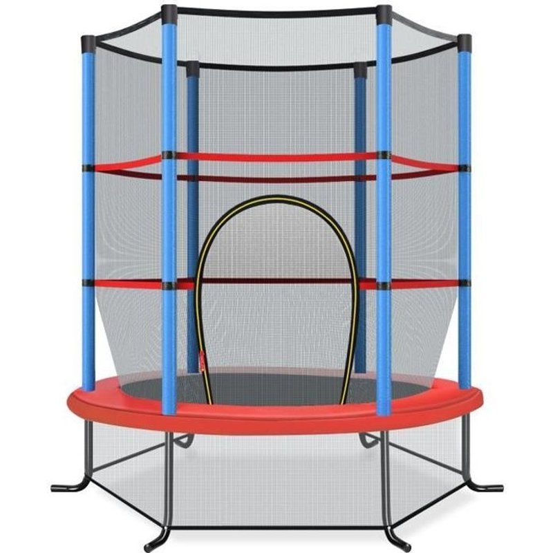 Trampoline De Jardin Pour Enfants Costway - Ø165 Cm - Filet De Protection - Structure En Acier Bleu