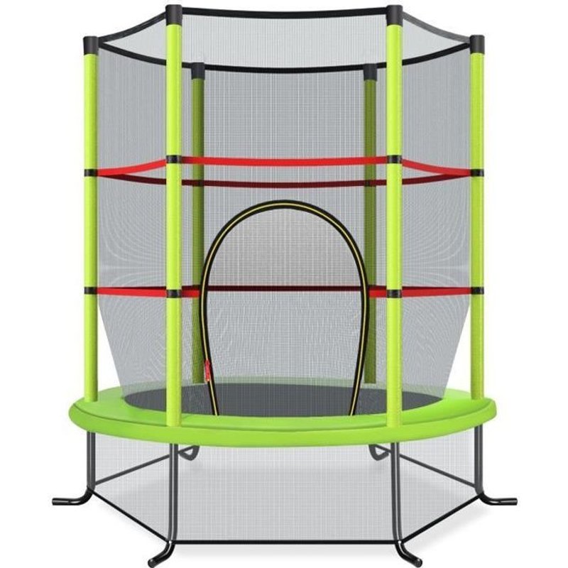 Costway Trampoline De Jardin Pour Enfants Ø165 × 1,60h Cm Avec Filet De Protection,Appuis De Ressorts Et Structure En Acier Vert