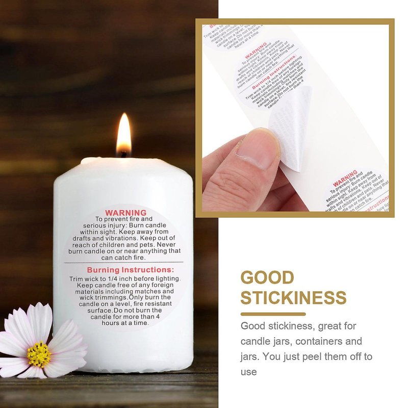 Autocollants d'avertissement pour bougies - Qualité supérieure, autocollants, impression claire, format compact, 1 rouleau