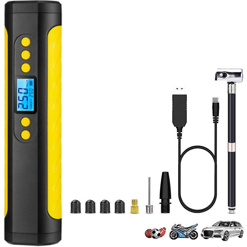 Gonfleur de pneus électrique portable, batterie 2000 mAh, 80 W, 12 V, avec lampe de poche LED et écran LCD, pour voitures, vélos, ballons de sport