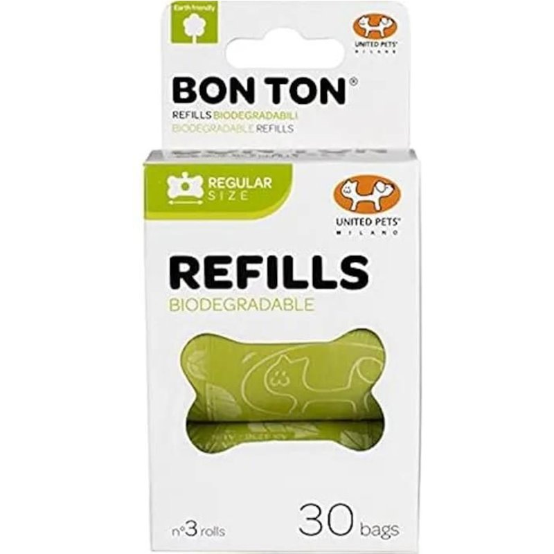 Sacs Biodégradables Pour Chiens - United Pets - Bon Ton Regular - Refill Vert - Ultra-Résistants - 30 Sacs