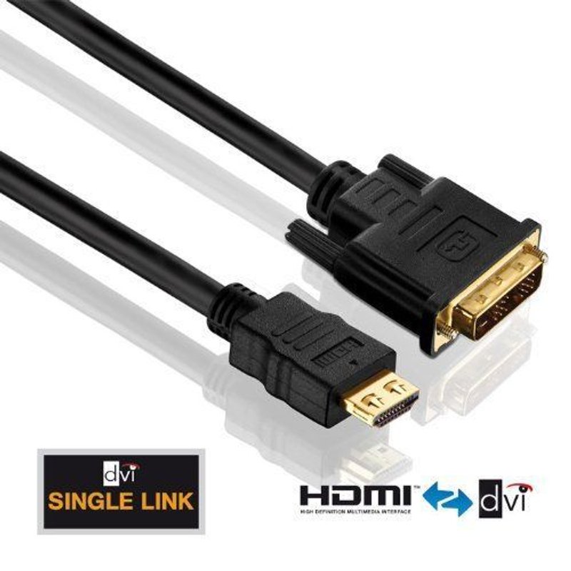 PureLink Câble HDMI-DVI PureInstall Serie avec connecteurs plaqués or 24 carats, résolution FullHD 1080p, 1920x1200, compatible Deep Color et x.v.Color, prise mâle HDMI A vers prise mâle Single Link DVI-D (18+1), triple blindage et PureLink SLS (Se