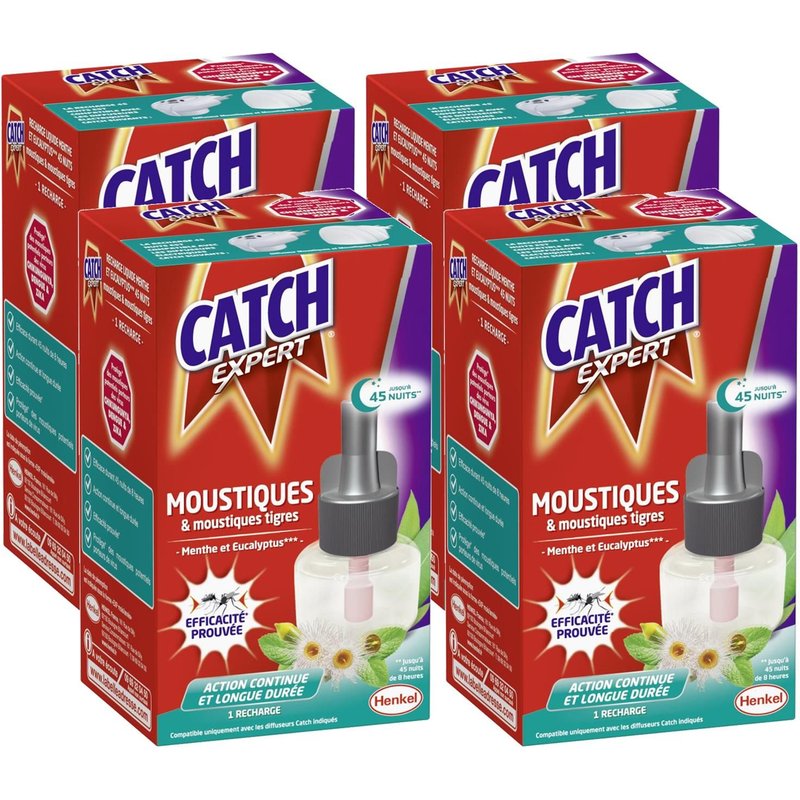 CATCH Lot de 4 Recharges liquide Menthe & Eucalyptus Répulsif 45 Nuits