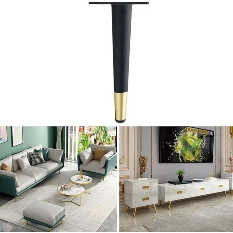 Pieds Coniques De Meubles-Droits 20cm Or Noir-Or Noir