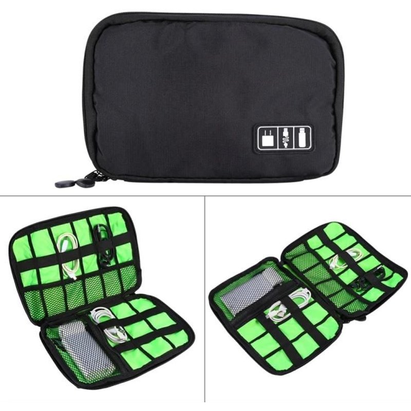 Sac De Rangement De Voyage Portable-Pochette Pour Accessoires Électroniques,25,7 X 18,5 Cm,Noir Noir