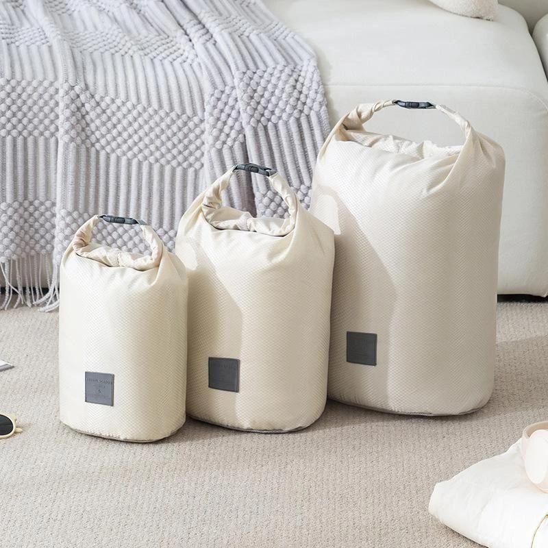 3pcs /Set Roll Mouth Sac De Rangement Pour Vêtements De Voyage Sac De Rangement De Manteau Portable Étanche Sac À Poussière Compressible Beige