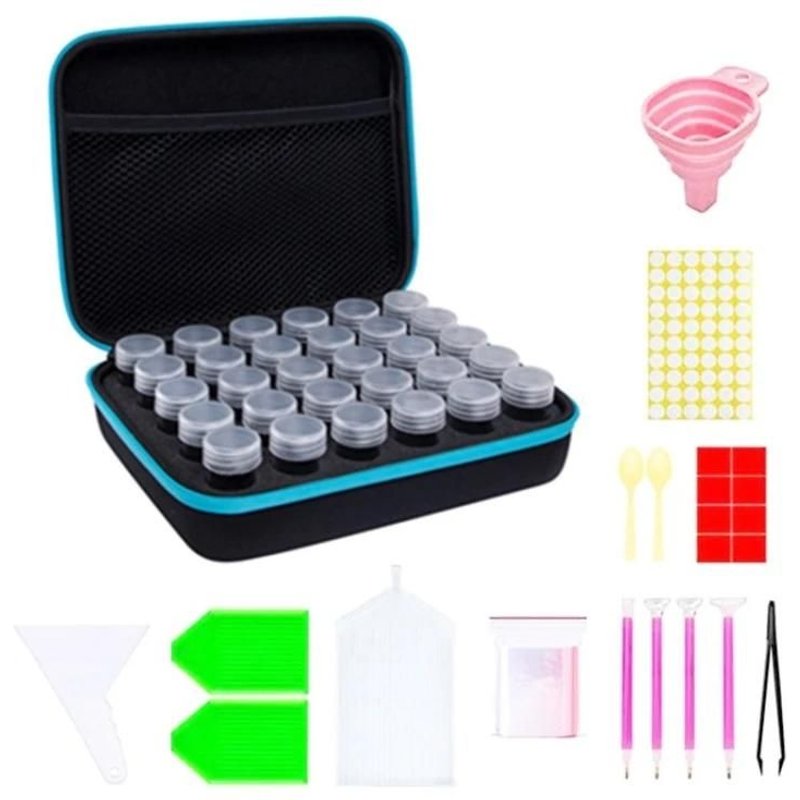 Ensemble D'outils De Peinture Au Diamant Portable Multifonctionnel-Sac De Rangement De 30 Grilles (Bleu)