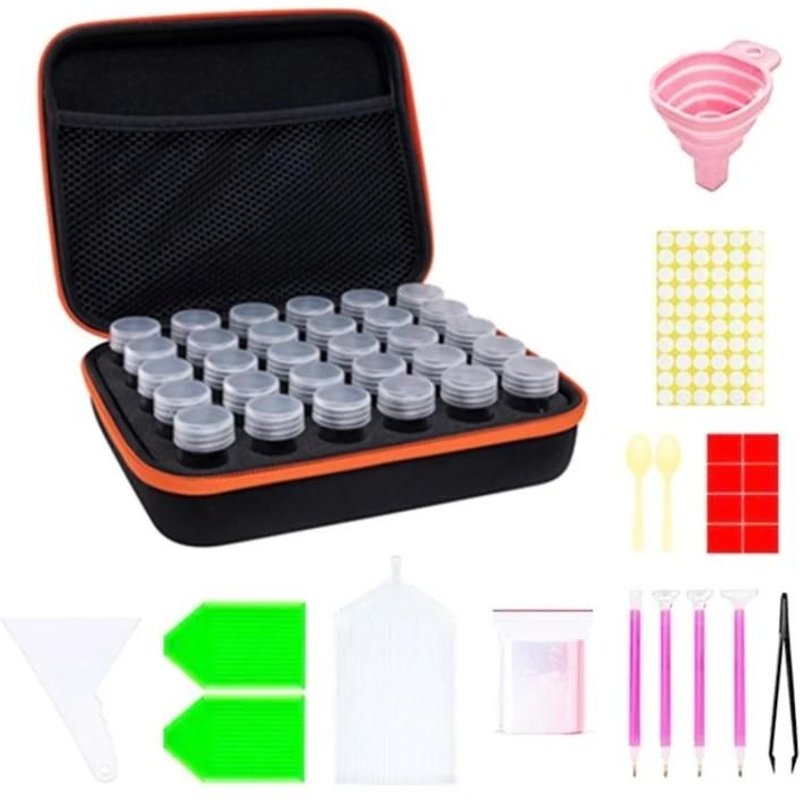 Ensemble D'outils De Peinture Au Diamant Portable Multifonctionnel-Sac De Rangement De 30 Grilles (Orange)
