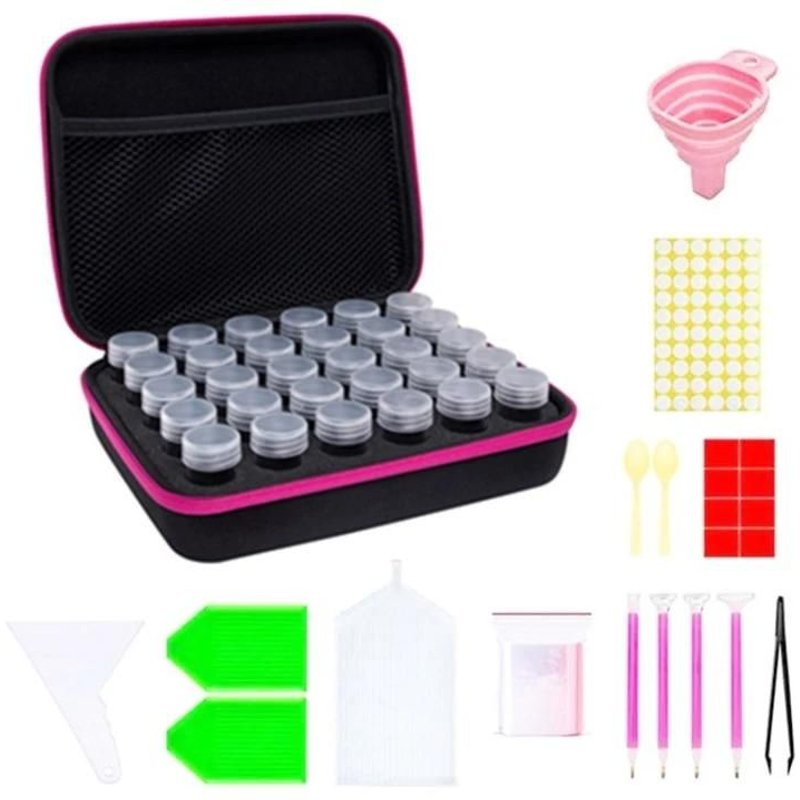 Ensemble D'outils De Peinture Au Diamant Portable Multifonctionnel-Sac De Rangement De 30 Grilles (Rose)