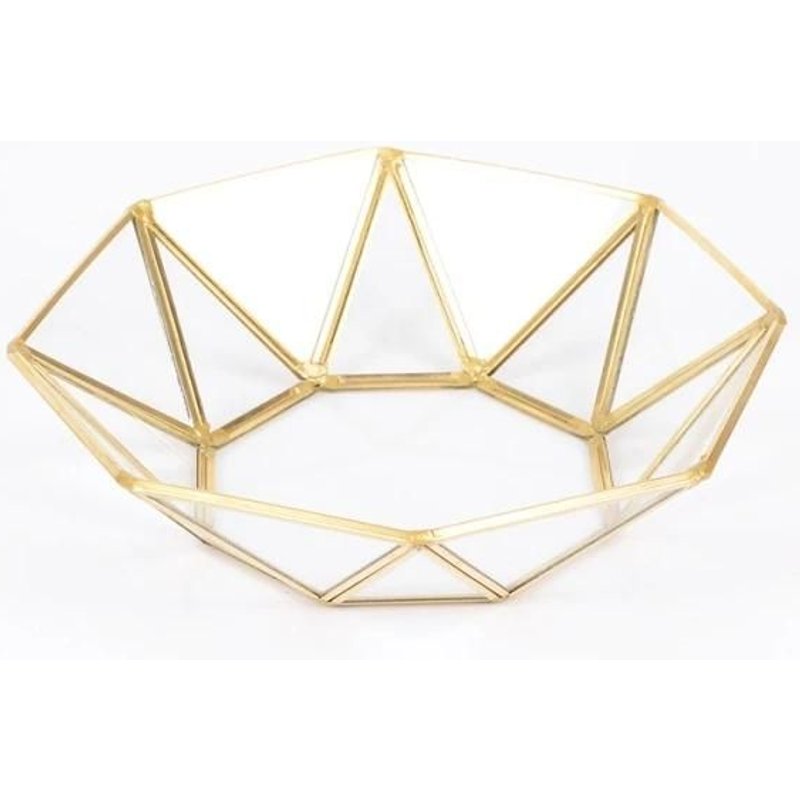 Plateau De Rangement En Verre-Plateau Miroir Octogonal Rétro Doré Pour Cosmétiques