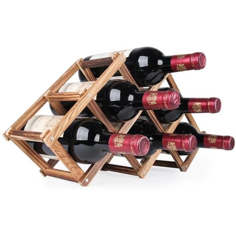 Casier À Vin Pliable-Support En Bois 6 Bouteilles Pour Présentoir De Bar De Cuisine