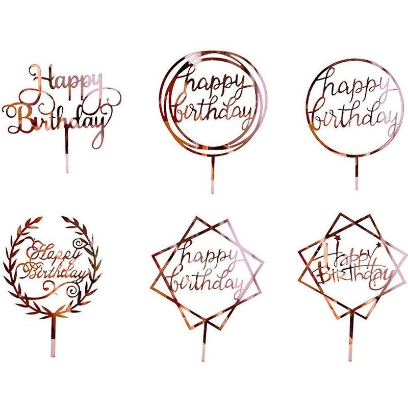 Ensemble De Décorations Pour Gâteau D'anniversaire En Or Rose - Acrylique, 6 Pics, 16 X 9,8 Cm, Légères, De Qualité Alimentaire, Design Élégant