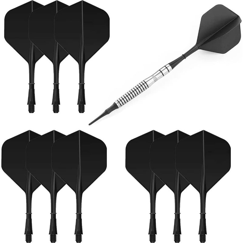 Noir mat 9 pieces Fléchettes et ailettes en une seule pièce Accessoire de fléchettes