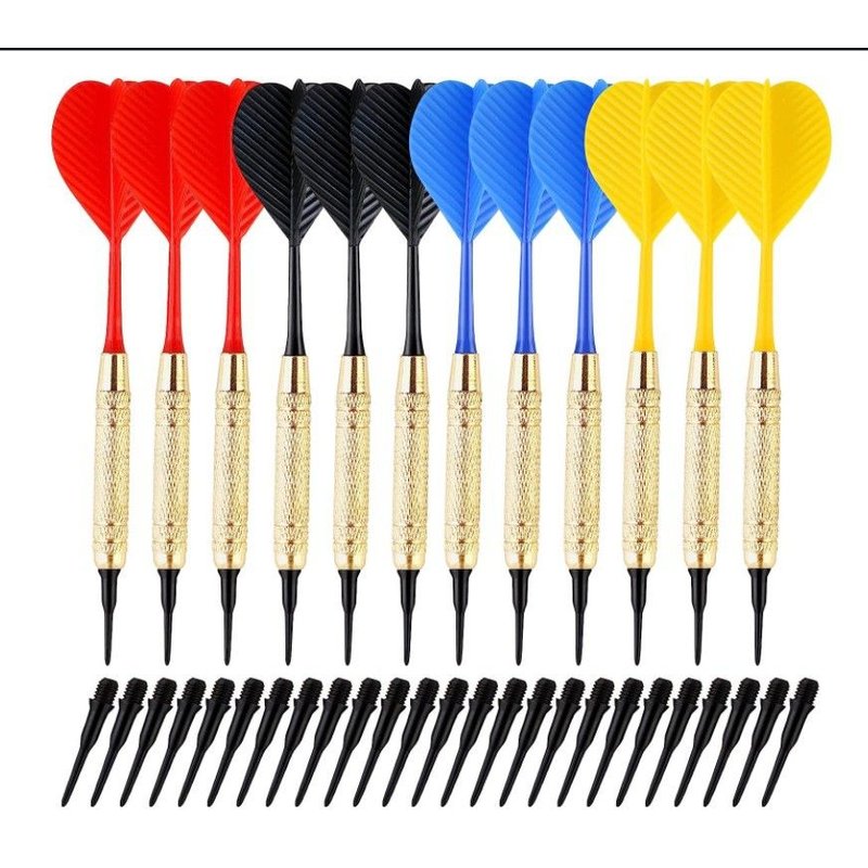 Rouge jaune bleu noir Pointe Plastique, Flechettes pour Cible Electronique, 12 Fléchettes à Pointe Souple pour Cible de Flechette Electronique, 18 Grammes Flechette, avec 100 Pointes