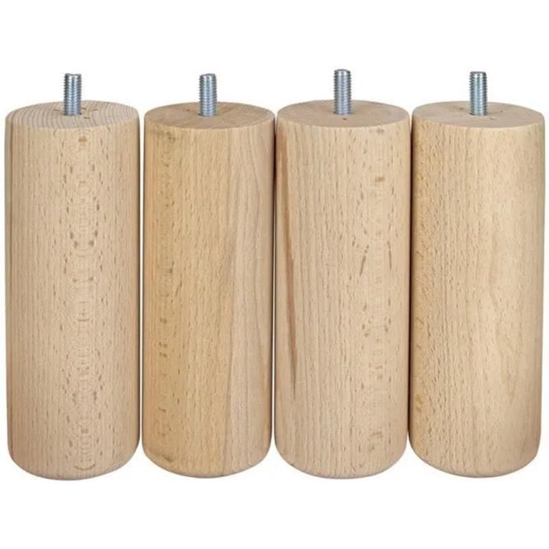 Lot De 4 Pieds De Meuble Cylindrique Fixes HĂȘtre Brut Blanc/Beige, 15Cm