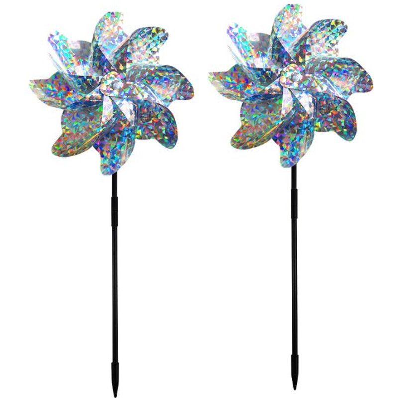 Moulin à Vent Réfléchissant, Moulin à Vent 2 Pièces Anti-Oiseaux Réfléchissant pour Répulsif Oiseaux Réfléchissant Effaroucheur Oiseaux Decoration pour Protéger Verger-Fleurs cassées argentées