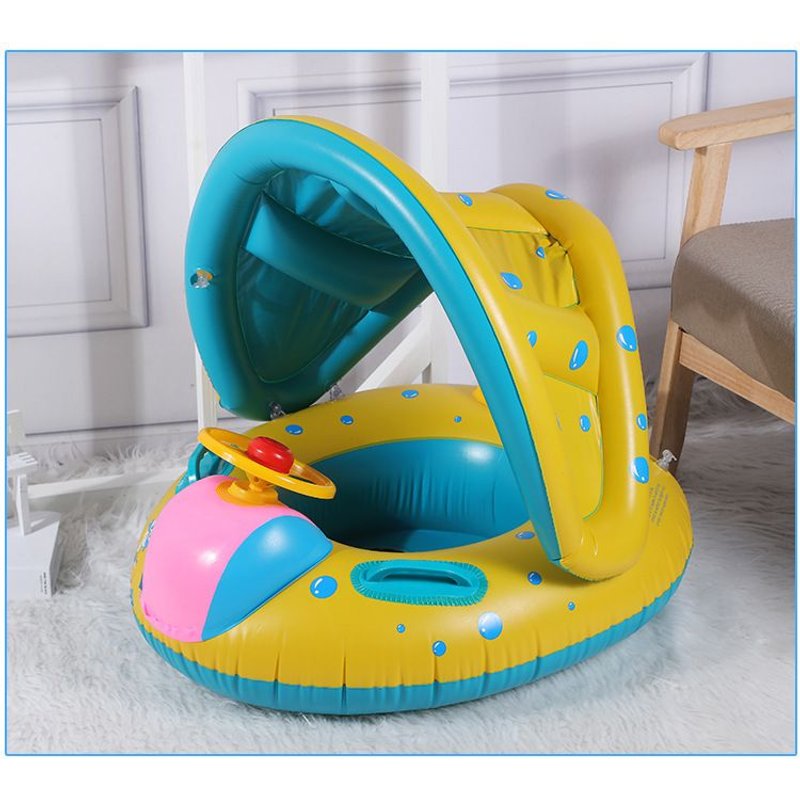 Épaississement Bateau À Moteur Avec Pompe (Dans 15kg) Anneau De Natation Bébé Voiture, Siège De Piscine Avec Pare Soleil, Bague De Natation Flottante Bouée Bébé De Piscine, Anneau De Natation Gonflabl