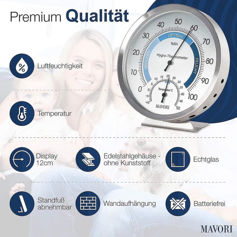 Hygromètre analogique d'intérieur, thermomètre et hygromètre en acier inoxydable pour la maison et le bureau