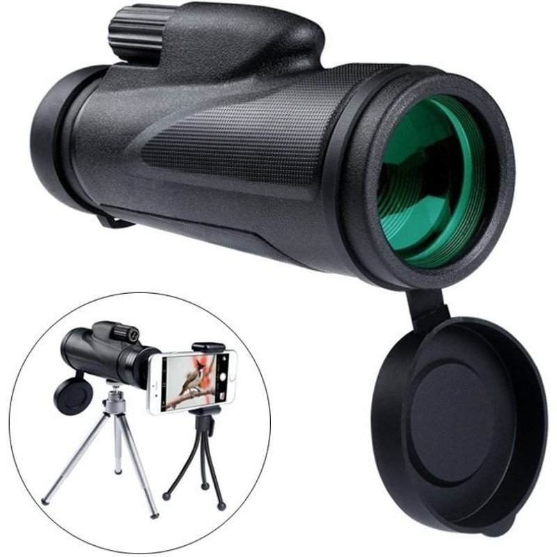 Monoculaire 12x50 pour l'observation des oiseaux, le camping et les voyages - Adaptateur pour téléphone et trépied inclus, vision en basse lumière
