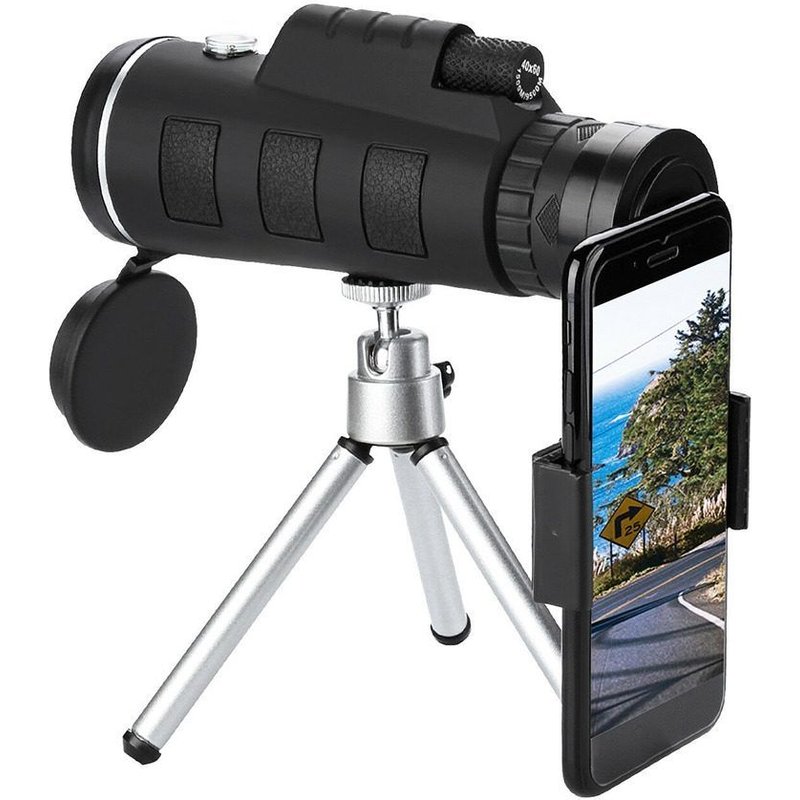 Télescope monoculaire à objectif optique zoom 40x60 avec trépied et clip pour téléphone pour l'observation des oiseaux et la randonnée