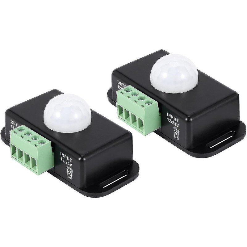 Lot de 2 détecteurs de mouvement infrarouges PIR 12 V/24 V CC 8 A pour éclairage LED - Marche/Arrêt automatique, délai réglable, noir