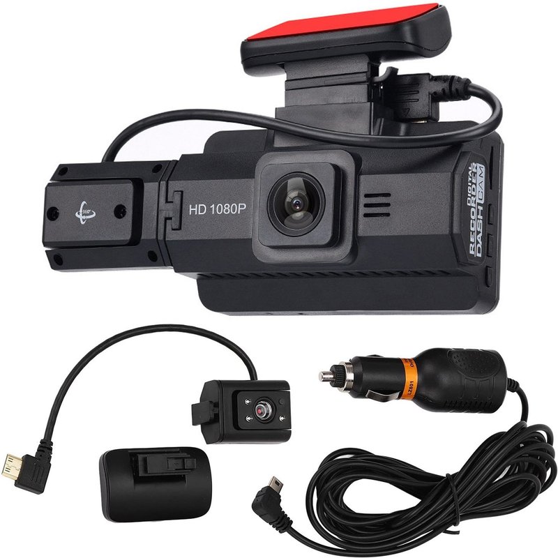 Caméra embarquée double avec enregistrement avant et arrière, grand angle 170°, détection de mouvement, installation facile