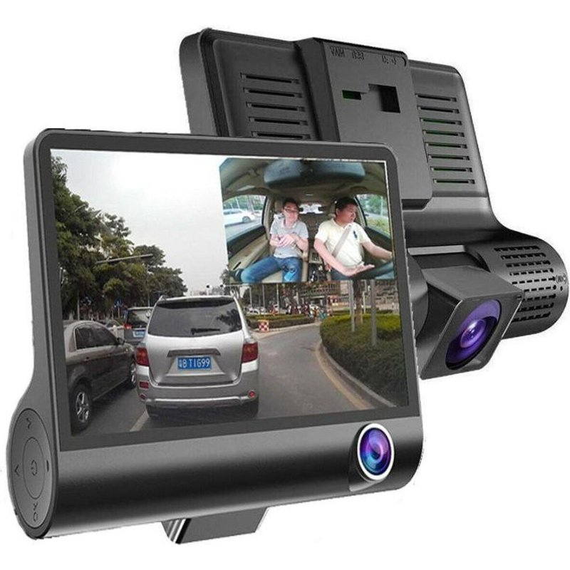 Caméra embarquée 3 voies avec caméras avant, intérieure et arrière, 1080p, mode stationnement, accéléromètre, enregistrement en boucle