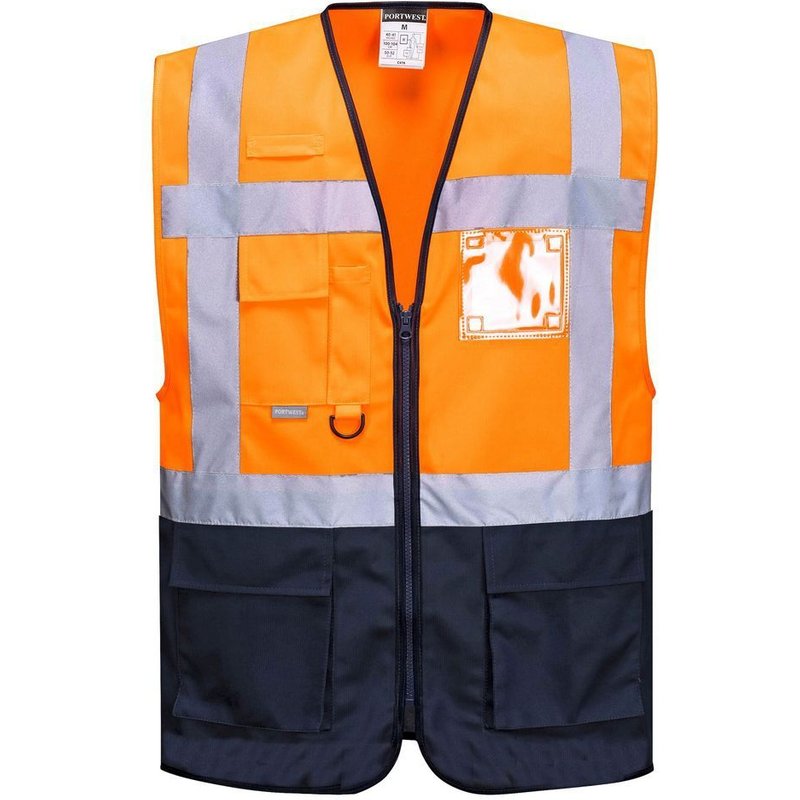 Gilet fluo secouriste Haute Visibilité Portwest Executive Warsaw Orange / Marine XXL
