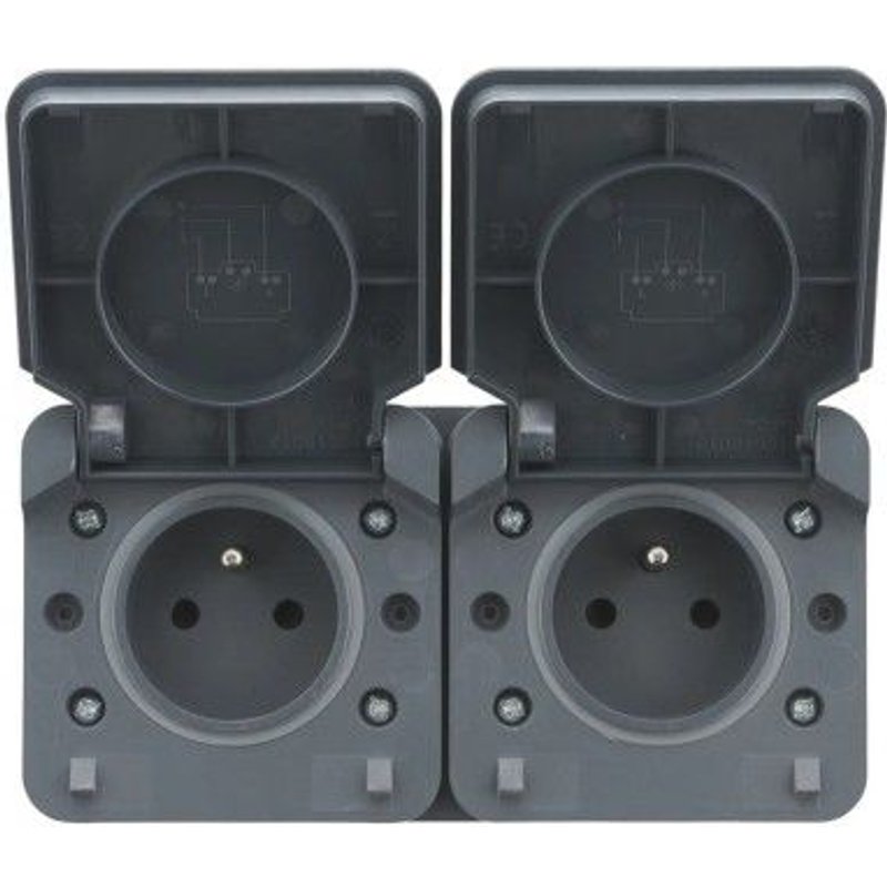 Prise 2P+T double FR precablée - horizontale - anthracite - Cyklone DEBFLEX