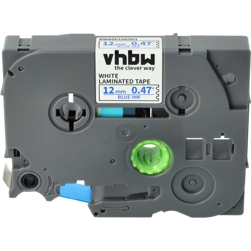 vhbw Ruban compatible avec Brother PT D210, D210BK, D201, D210VP, D201CS, D215e, D202, D200VP imprimante d'étiquettes 12mm Bleu sur Blanc