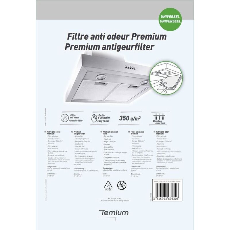 Filtre de Hotte Anti Odeur Premium 47x57cm - Découpable & Universel