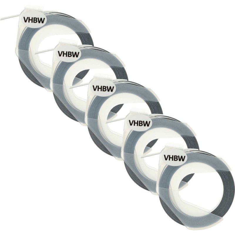 vhbw 5x Rubans de marquage 3D compatible avec Dymo E-303, E-505, E-404, E-5500 imprimante d'étiquettes 3m x 9mm Blanc sur Noir
