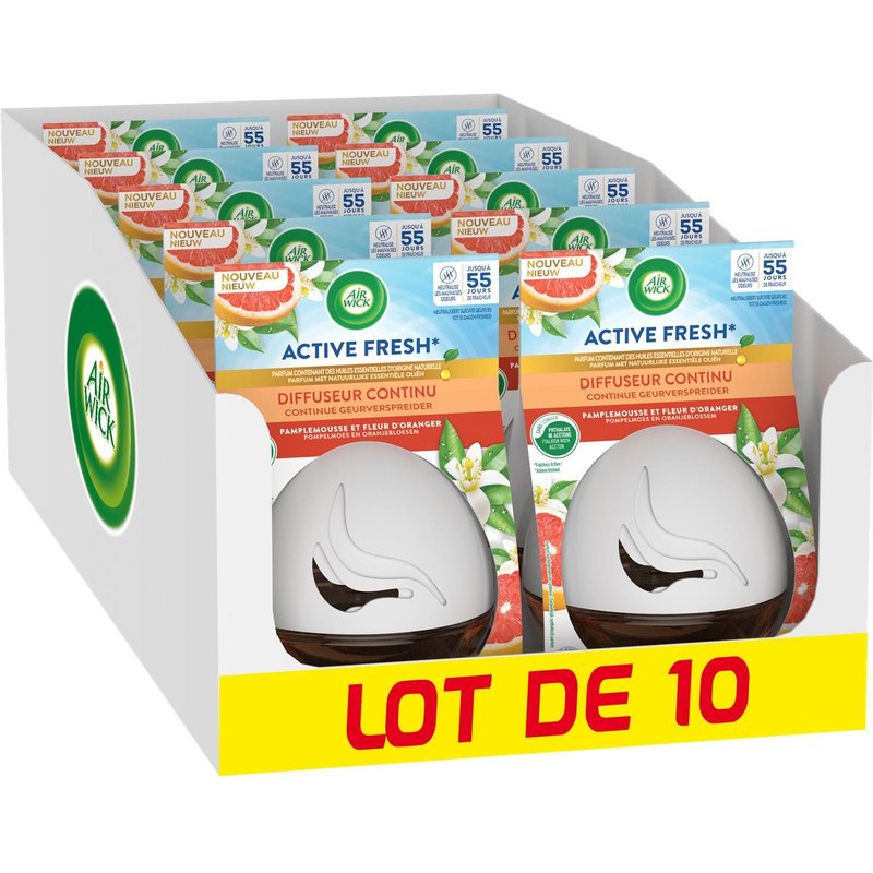 AIR WICK Lot de 10 Diffuseurs Continu Active Fresh Pamplemousse Flacon de 75 ml