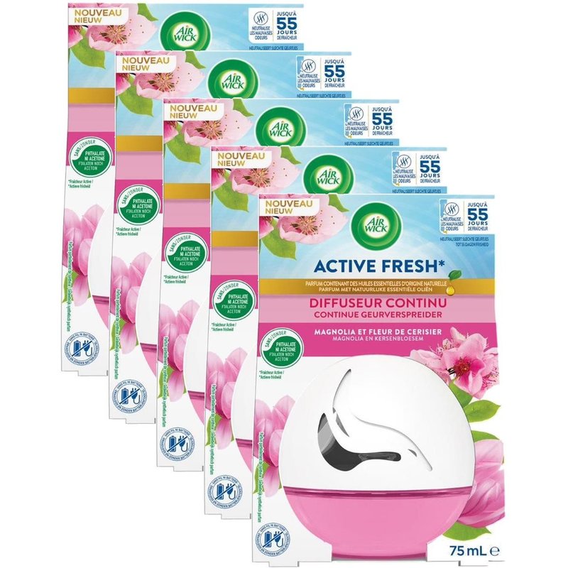 AIR WICK Lot de 5 Diffuseurs Continu Active Fresh Magnolia Flacon de 75 ml