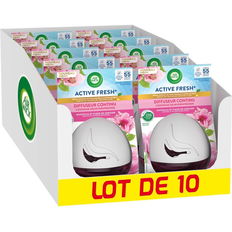 AIR WICK Lot de 10 Diffuseurs Continu Active Fresh Magnolia Flacon de 75 ml