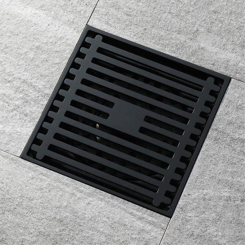 Drain de douche élégant en laiton noir avec grille amovible - Conception durable, anti-odeurs et à haut débit, 10 x 10 cm